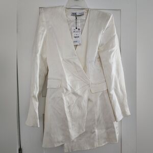 Zara Women's Oyster Draped Satin Effect Blazer Dress Sz M